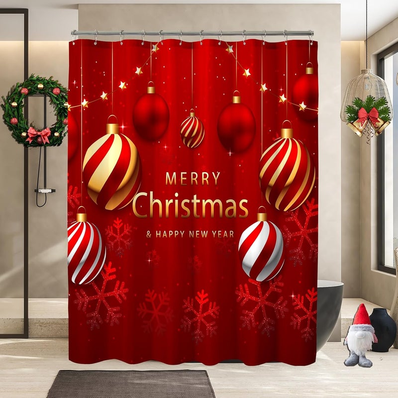 YOSTEV Christmas Shower Curtain, Red Balls Christmas Snowflakes Shower Curtains for Bathroom, Winter Holiday Xmas Funny Glitter Sparkle Fabric Cloth Bath Curtain Decoration, 72x72 Inch - Image 2